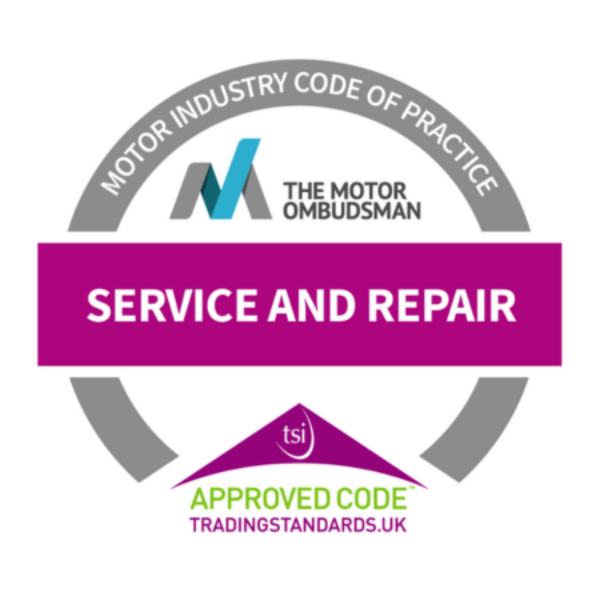 The Motor Ombudsman service and repair logo with Trading Standards approval.