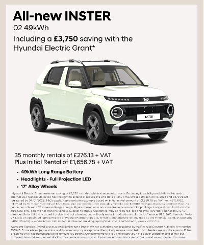 All-new INSTER 49kWh electric vehicle with savings and pricing details listed.