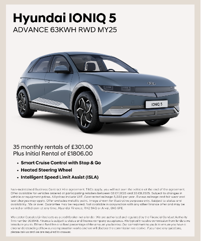 Hyundai IONIQ 5 Advance 63kWh RWD in grey, displayed from a front-side angle.
