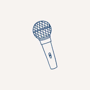 Illustration of a handheld microphone with a grill pattern on the head.