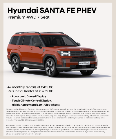 Red Hyundai SANTA FE PHEV, Premium 4WD, 7-seat displayed from side view.