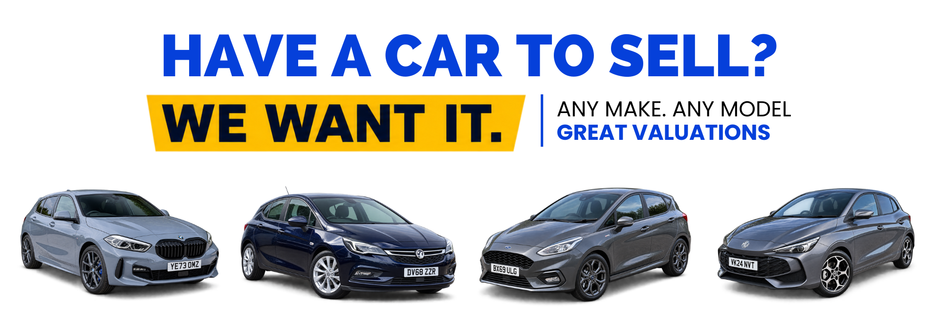 Image of four hatchback cars with text about selling cars.